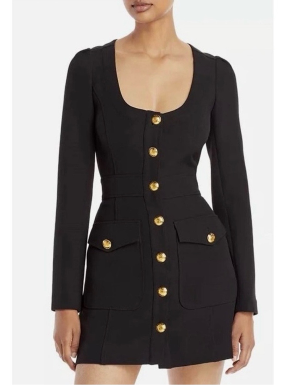 A.L.C. Black Button-Front Tailored Coat Dress with Gold Buttons